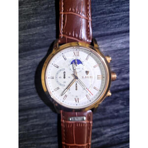 Vintage NOS Lige Mens Chronograph Moon‎ Phase Watch L8932